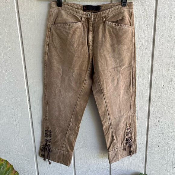 TIBI Vintage Vegan Suede Capri Pants with Lace Up Ties in Tan Size 38 - Picture 1 of 6